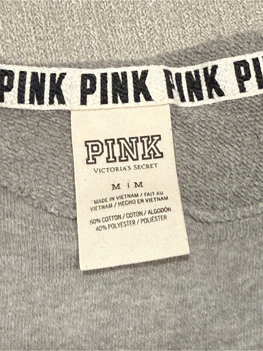 Victoria's Secret PINK Gray Logo Off the Shoulder Sweatshirt with Graphic Sleeve - Picture 3 of 4